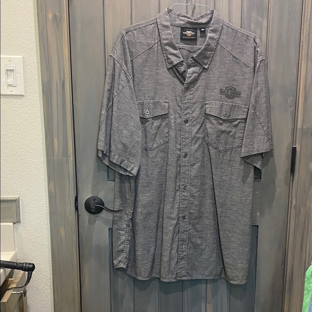 Harley-Davidson Men's Short Sleeve Button-Down Shirt in Grey
